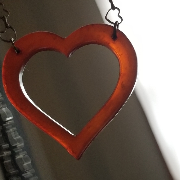 Relisted -Open heart necklace brown bronze tone heart links chain long - Picture 7 of 15